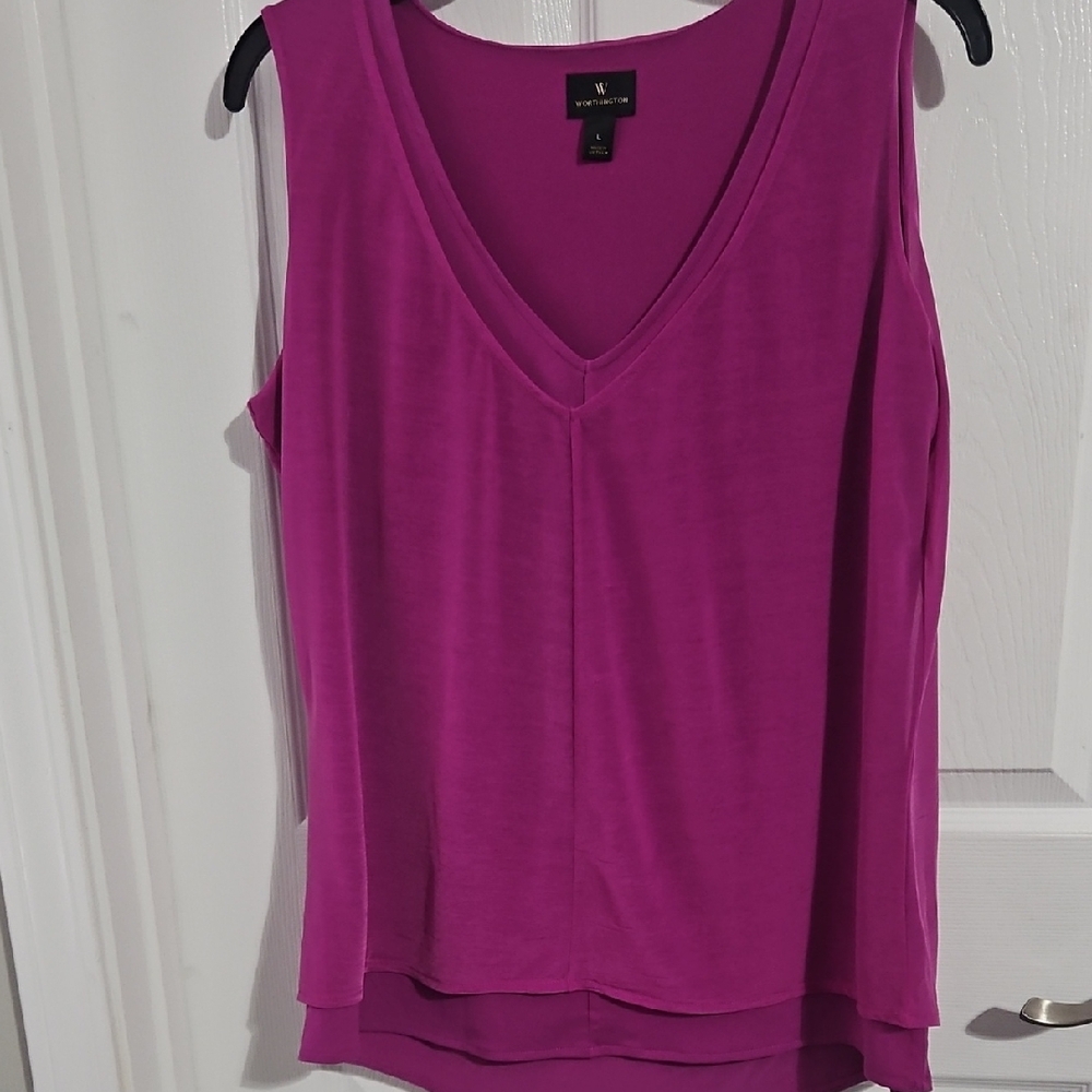 Worthington Largr Fuchsia V-Neck Tank Top